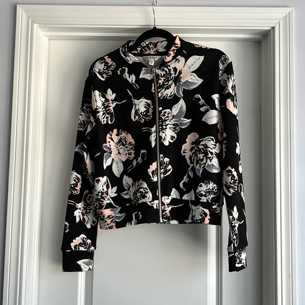 Miss Selfridge Black Floral Zip-up Jacket